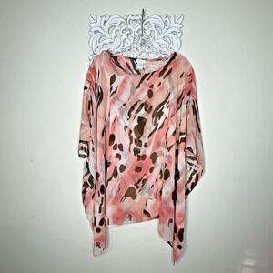 CHICO'S Women's L / XL Sheer Poncho Blouse Stitched Sides PINK BROWN Made in USA